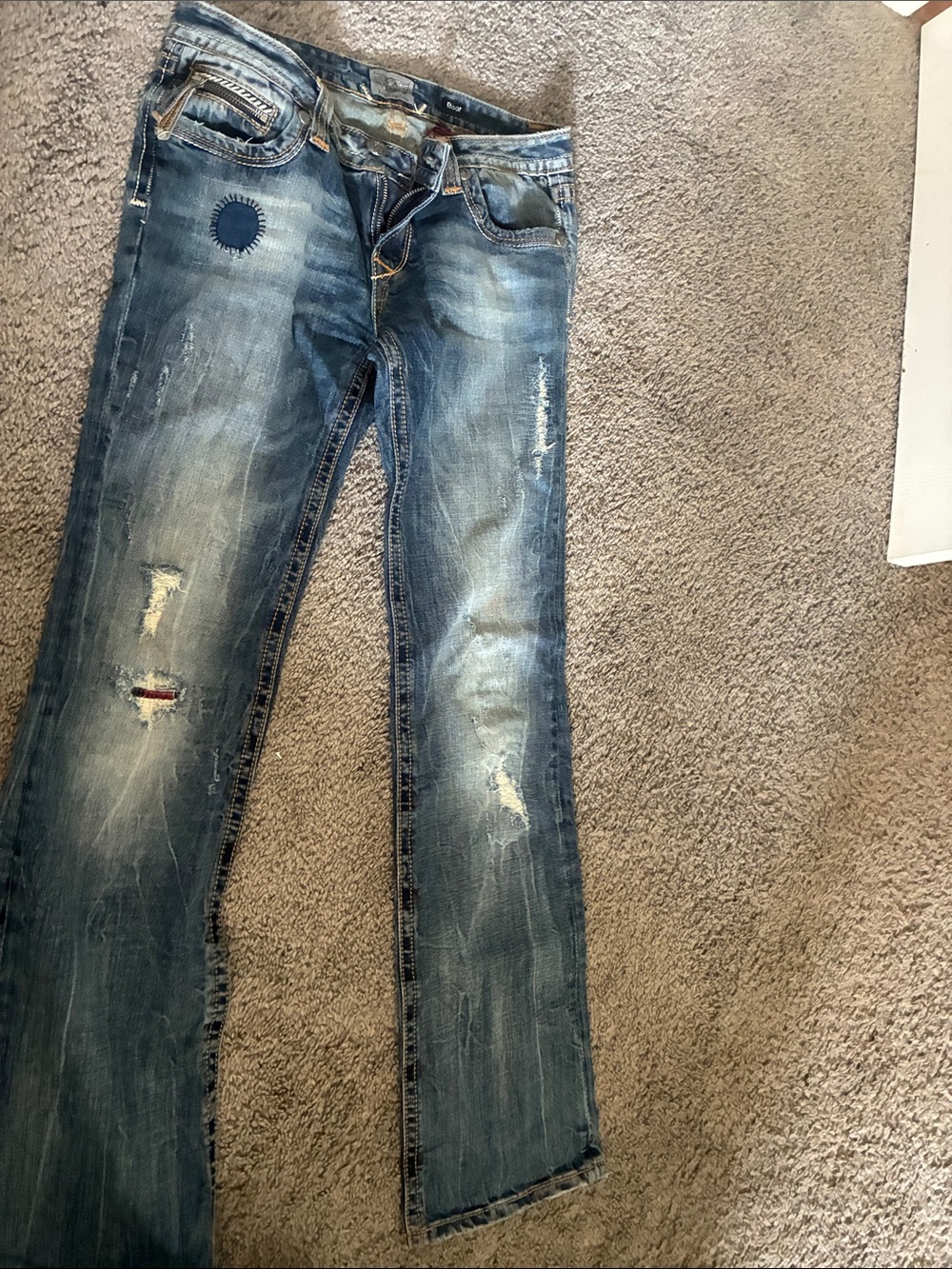 Express Women's Blue Distressed Boot Cut Jeans